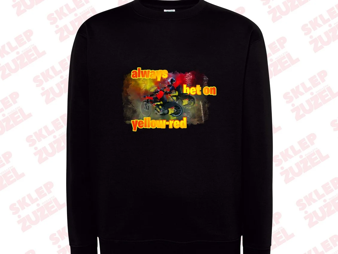 Bluza męska Klasyczna  Z nadrukiem  Grafika MZ24 Always bet on yellow-red