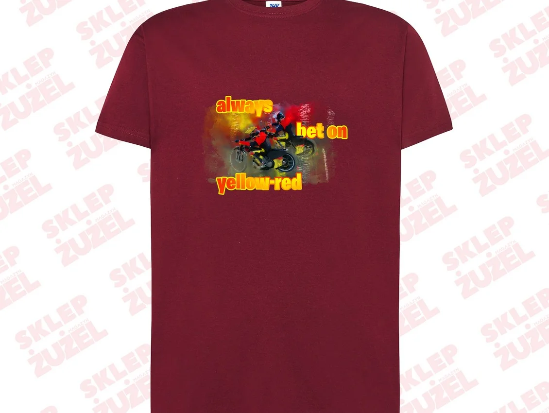 Koszulka Męska dla fana żużla z nadrukiem MZ24 Always bet on yellow-red