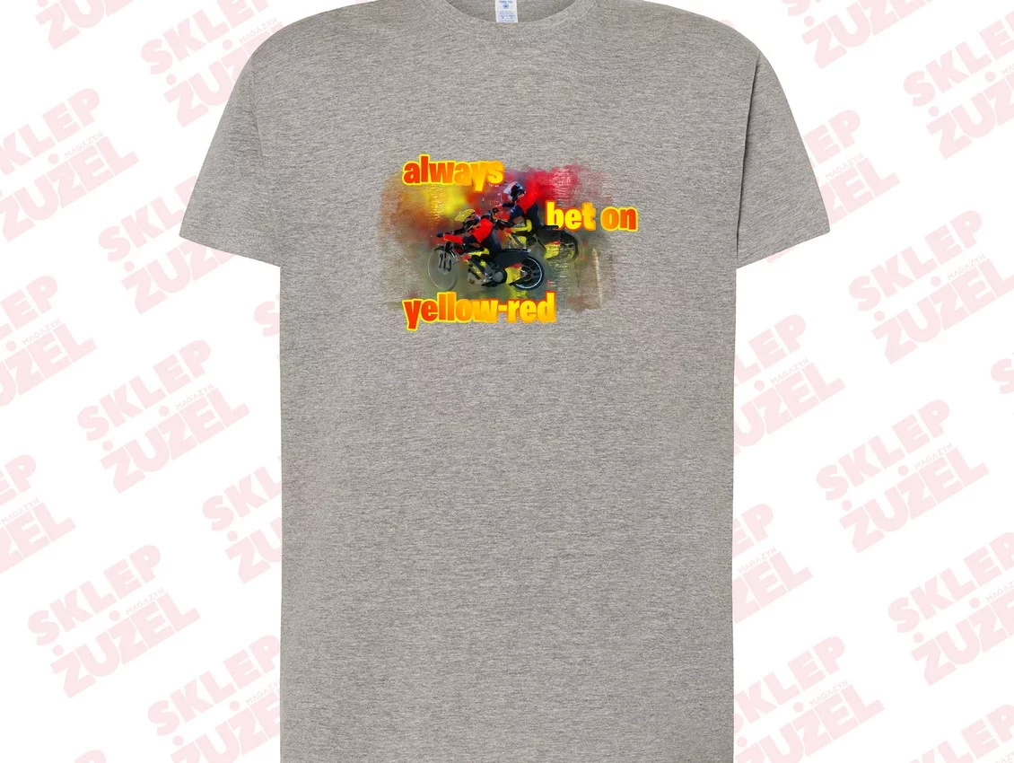 Koszulka Męska dla fana żużla z nadrukiem MZ24 Always bet on yellow-red