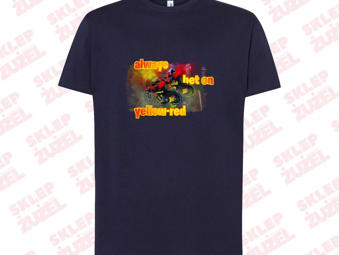 Koszulka Męska dla fana żużla z nadrukiem MZ24 Always bet on yellow-red