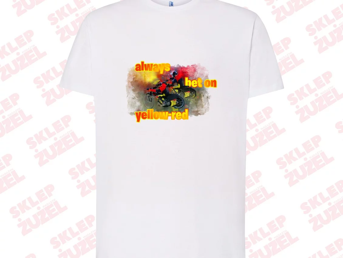 Koszulka Męska dla fana żużla z nadrukiem MZ24 Always bet on yellow-red